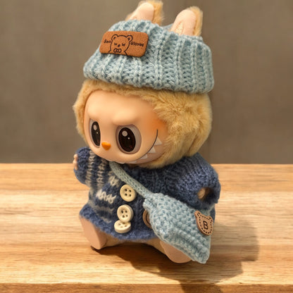 Handmand Knitted Cardigan + Yarn Crossbody Bag Set fits for Labubu 17cm doll