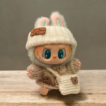 Handmand Knitted Cardigan + Yarn Crossbody Bag Set fits for Labubu 17cm doll