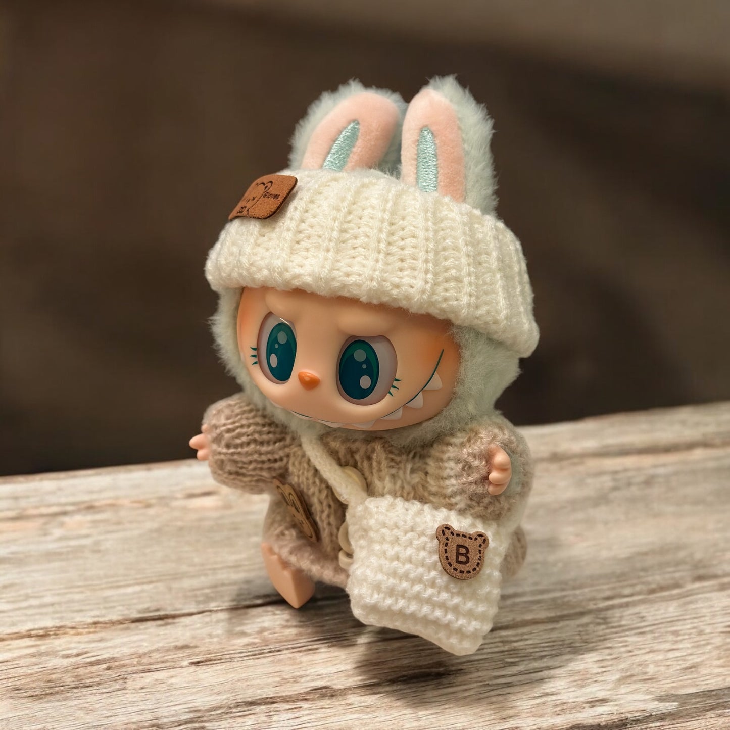 Handmand Knitted Cardigan + Yarn Crossbody Bag Set fits for Labubu 17cm doll