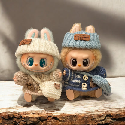 Handmand Knitted Cardigan + Yarn Crossbody Bag Set fits for Labubu 17cm doll