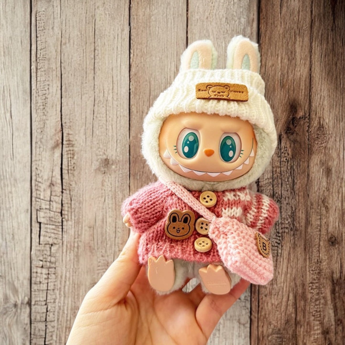 Handmand Knitted Cardigan + Yarn Crossbody Bag Set fits for Labubu 17cm doll