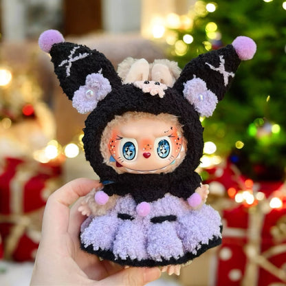 Transform your Labubu figure into the ultimate fashion icon with this handmade Black Purple Kuromi costume! Perfect for versions 1, 2, and 3, this outfit is sure to make a statement. And with worldwide shipping and fast delivery, you can start showing off your unique style in no time. (Labubu figure not included - costume only!), Black Purple Kuromi costum style - Handmand Labubu Doll Outfit