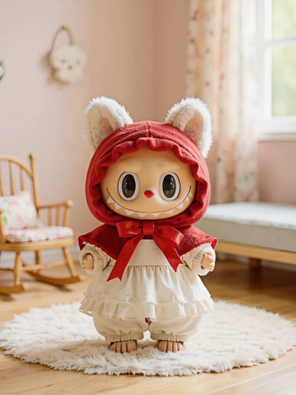 Labubu Little Red Riding Hood Outfit Set – Crimson Cloak & Lace Ruffle Dress for 17cm Plushfor 17cm labubu outfit