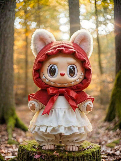 Labubu Little Red Riding Hood Outfit Set – Crimson Cloak & Lace Ruffle Dress for 17cm Plushfor 17cm labubu outfit