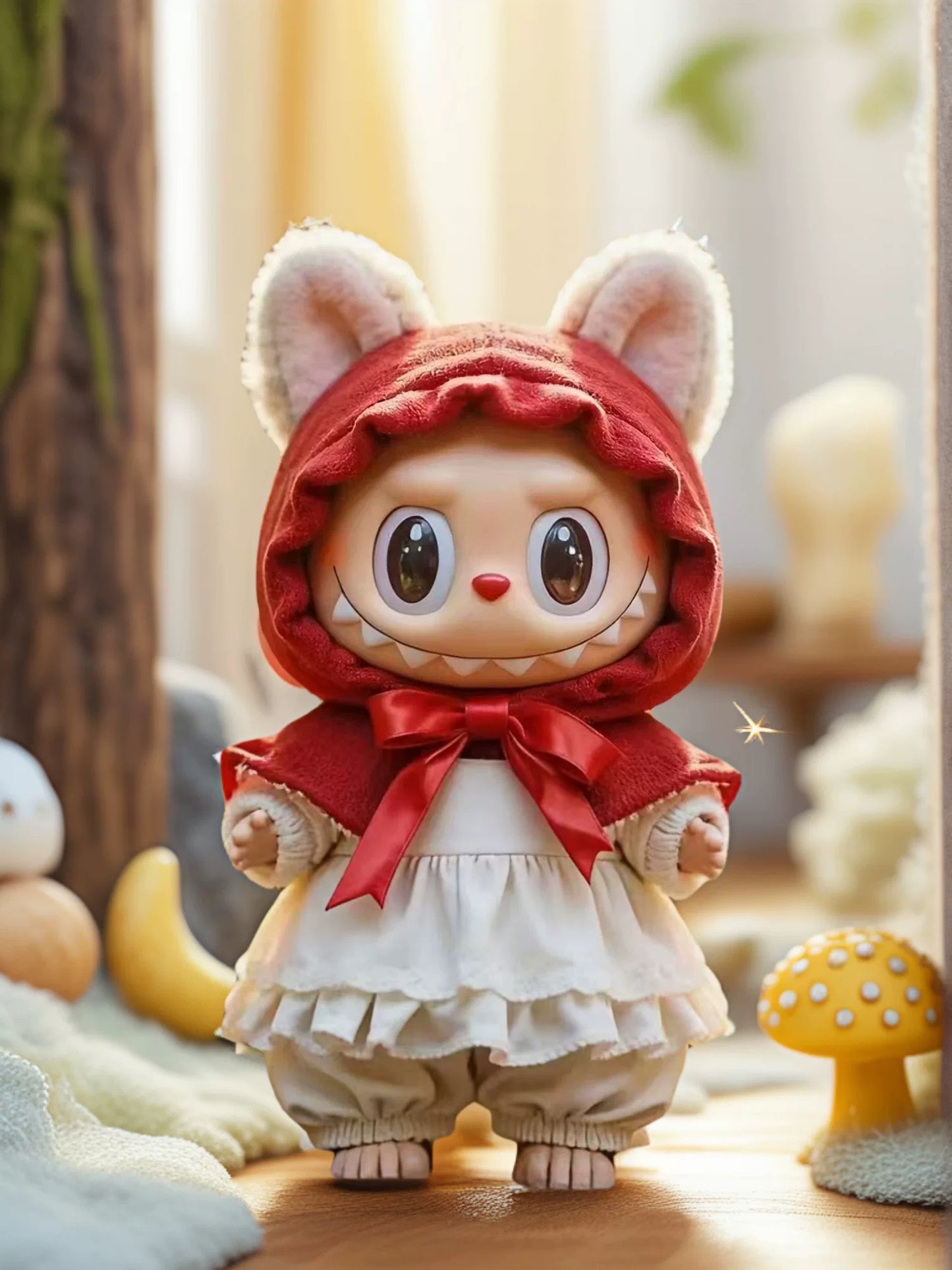 Labubu Little Red Riding Hood Outfit Set – Crimson Cloak & Lace Ruffle Dress for 17cm Plushfor 17cm labubu outfit