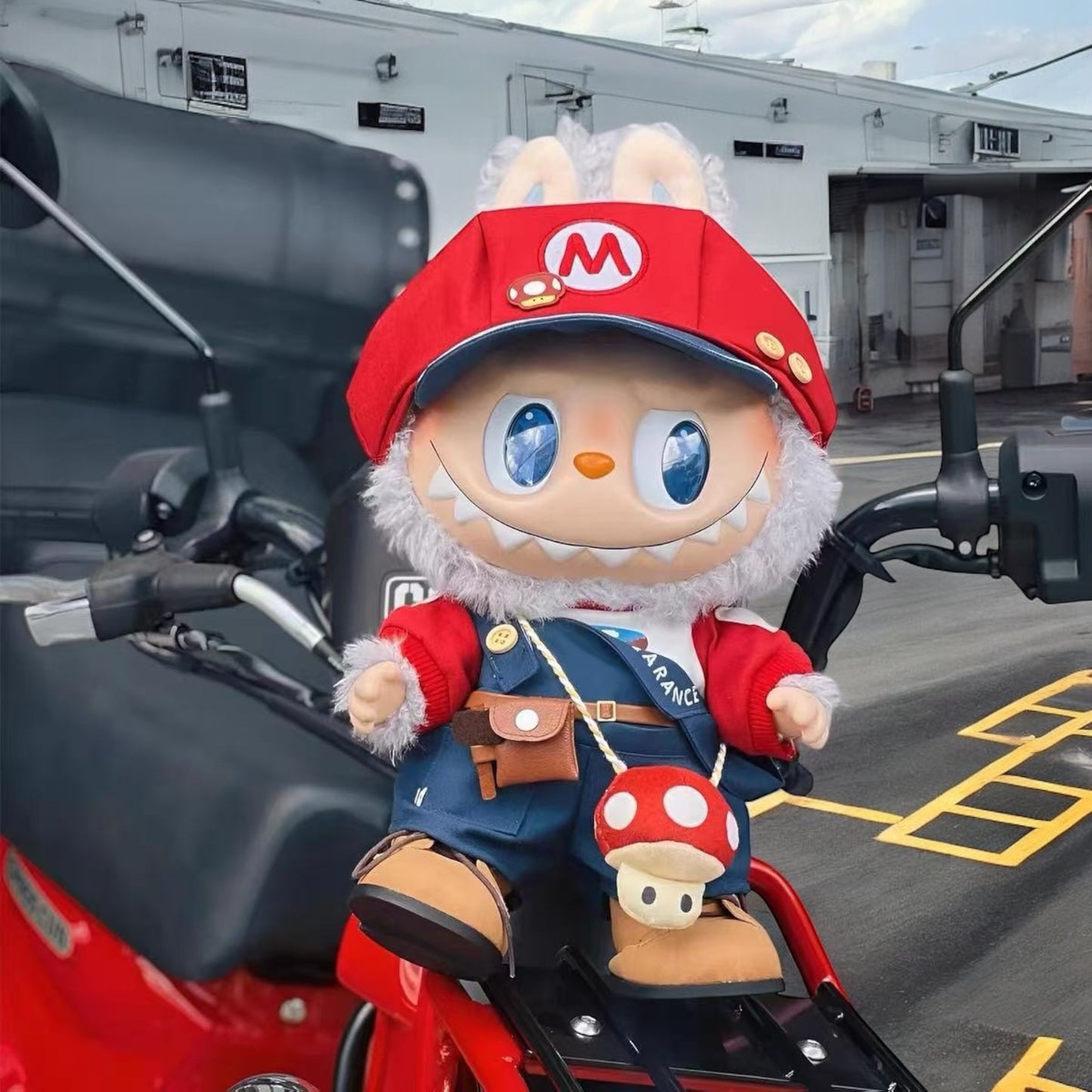 Handmand Mario Inspired costume Outfits Plumber -- Red Cap, Overalls, Mini Satchel & Mushroom Pouch